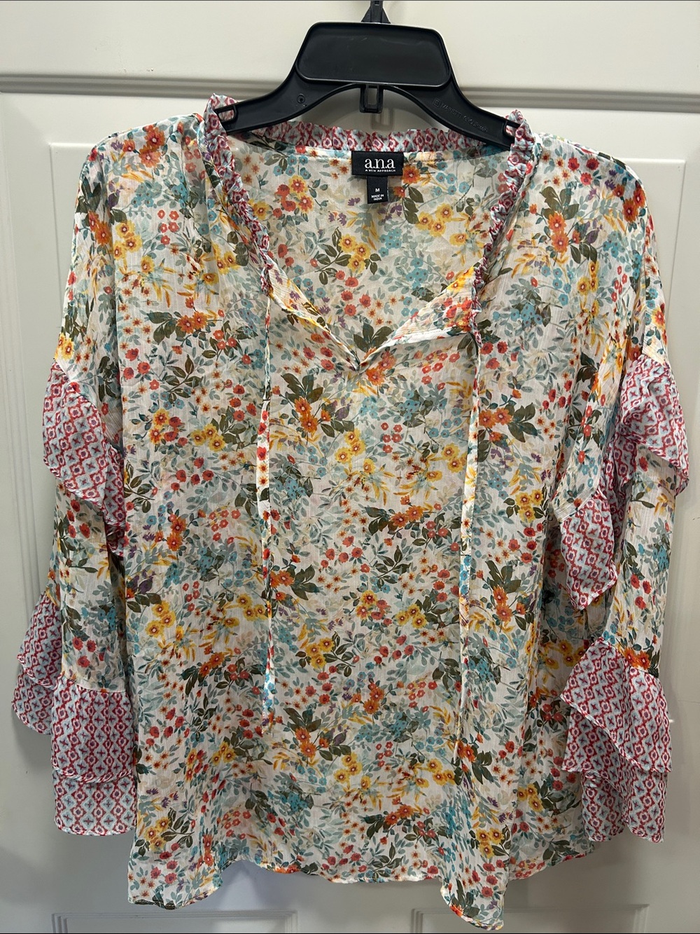 a.n.a Multi-Color Floral Peasant Tunic with Ruffle Sleeves